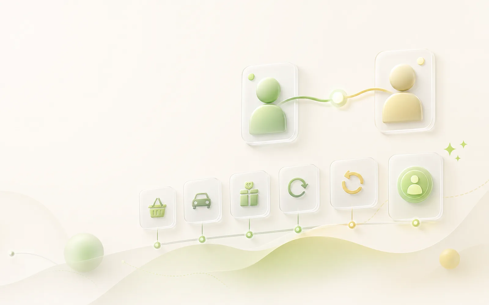 Illustration of a calm running balance timeline between two people with expenses and repayments.