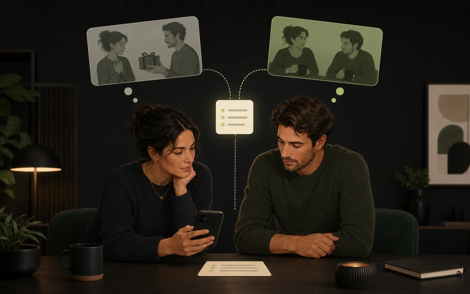 Two people calmly comparing what they each understood about money that had already changed hands.