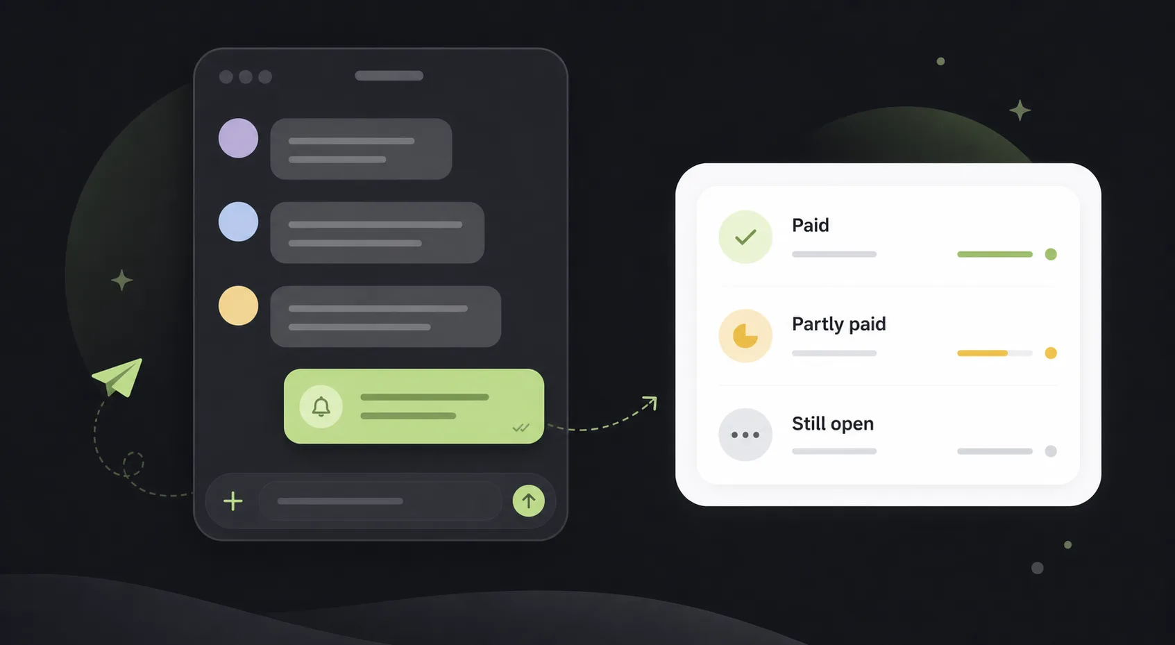 Group payback reminder with paid, partly paid, and still open statuses