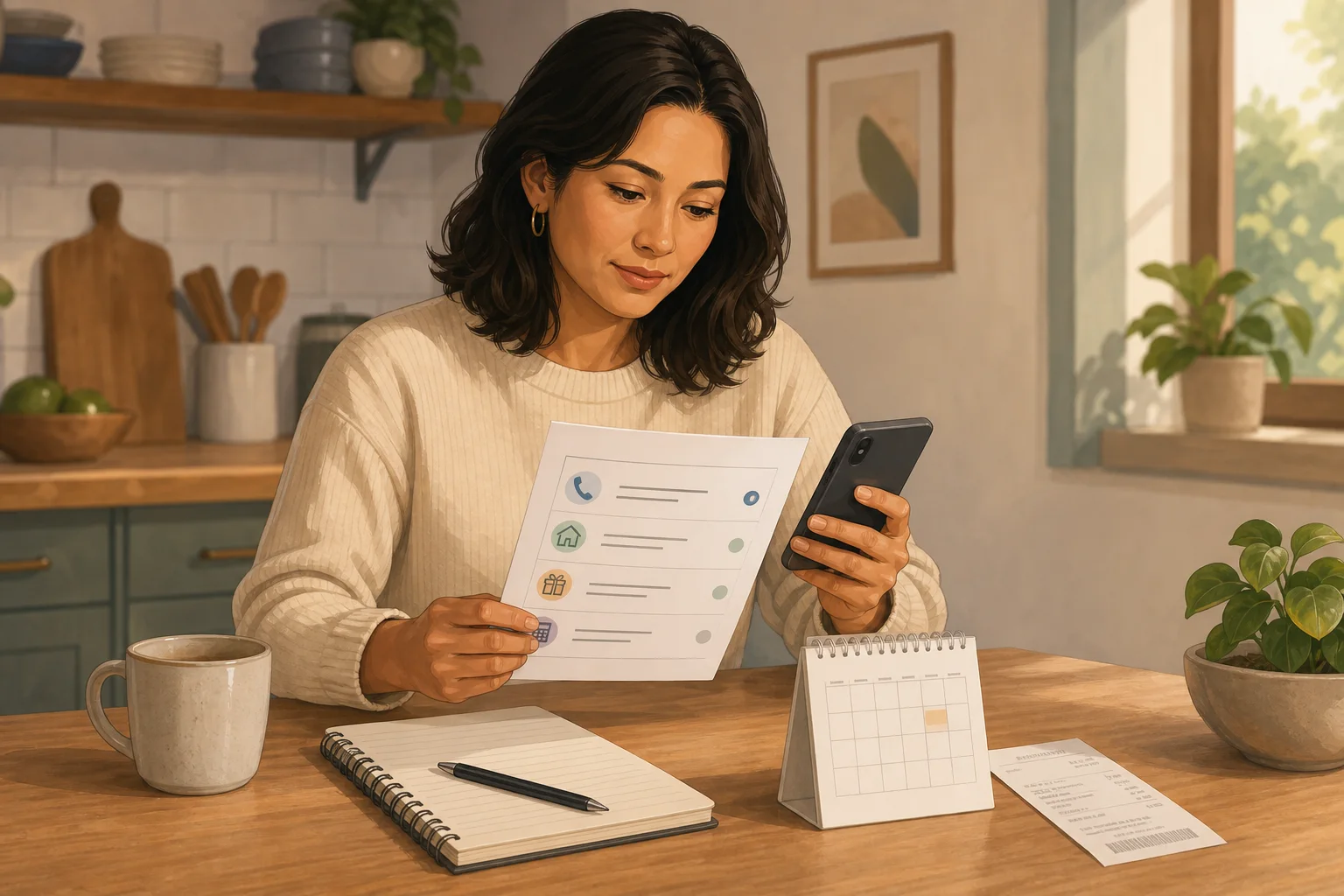 A person calmly planning how recurring financial support will end, taper, or continue while keeping past gifts and an agreed balance separate.