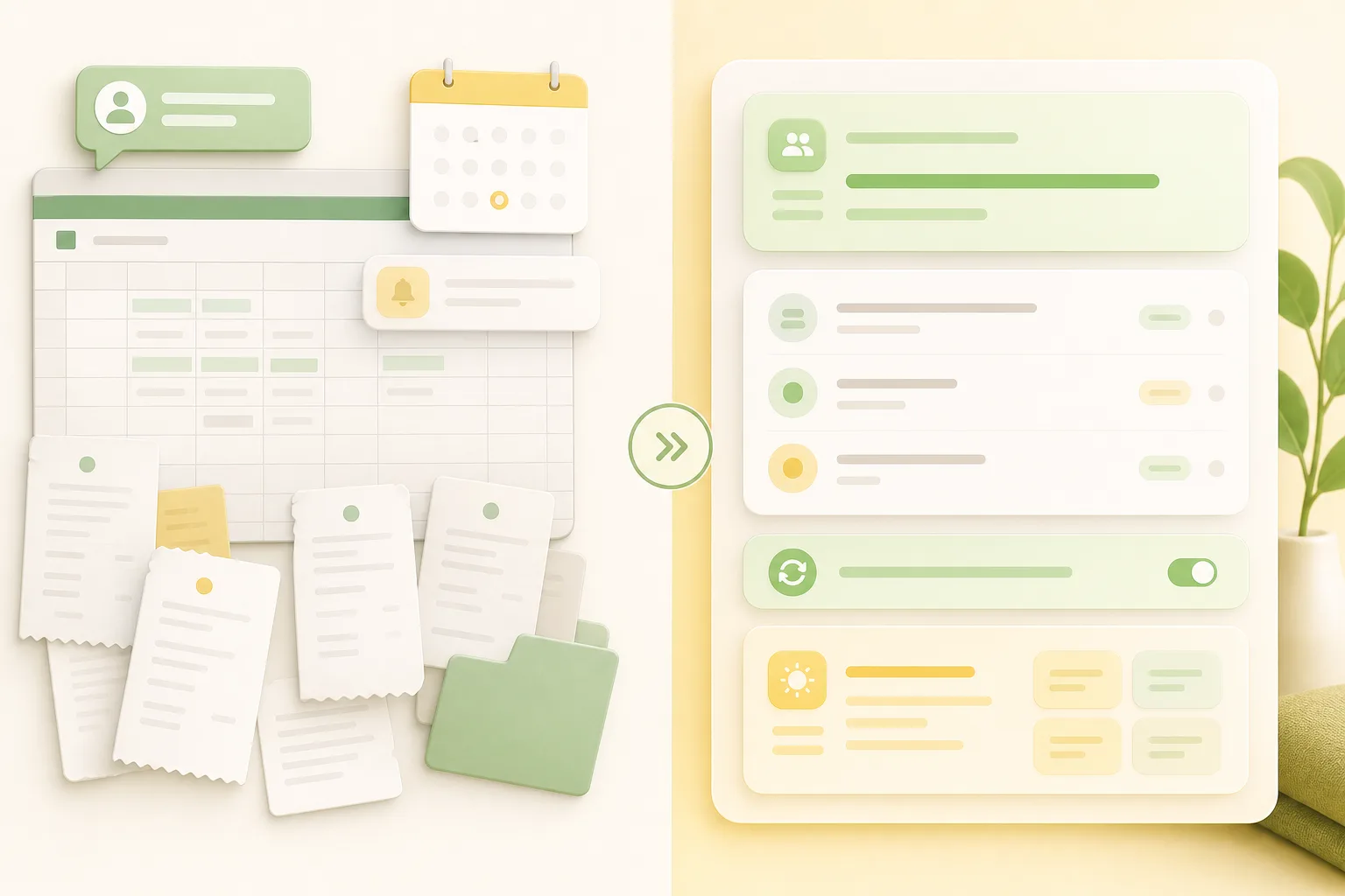 A comparison between scattered spreadsheet tracking and a clear family reimbursement tracker.