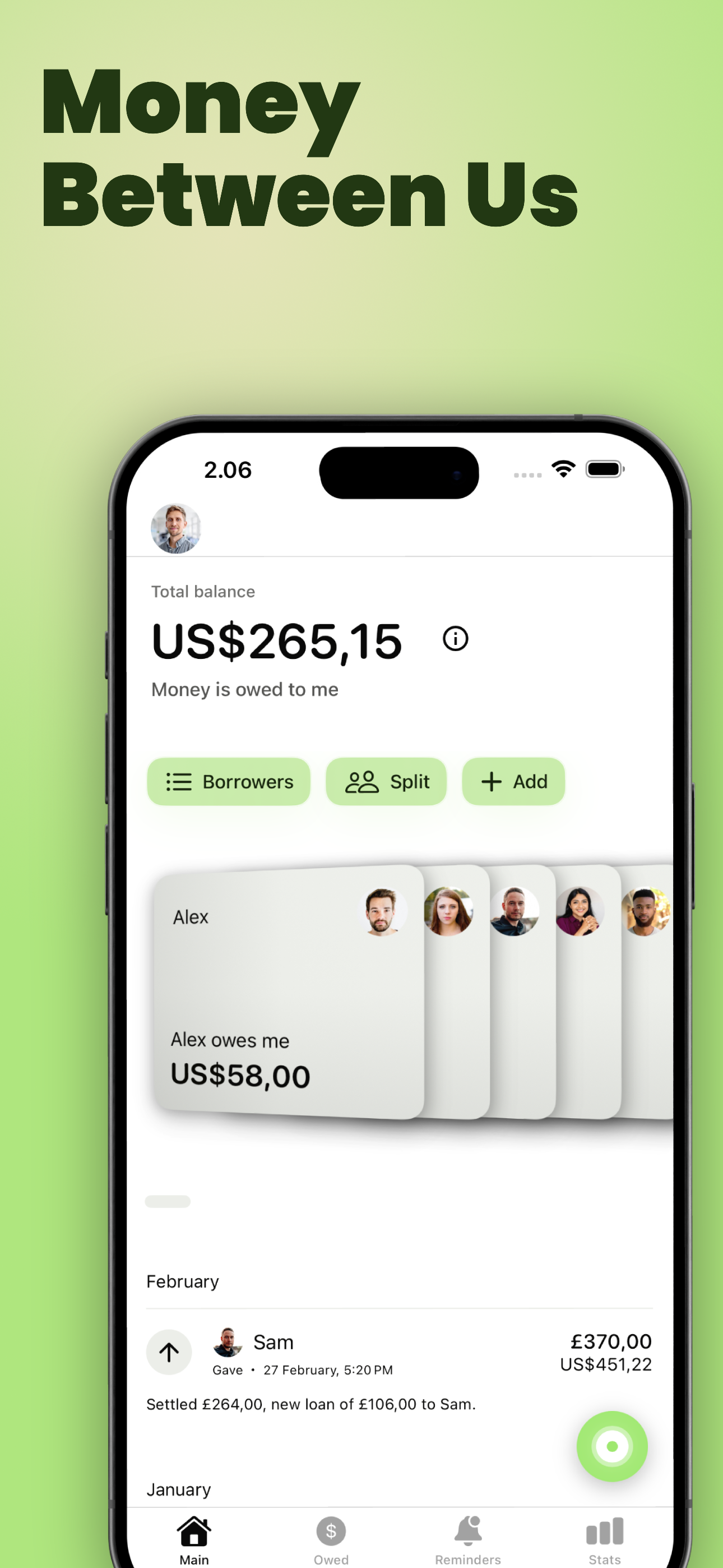 YouOweMe app showing money between people and running balances