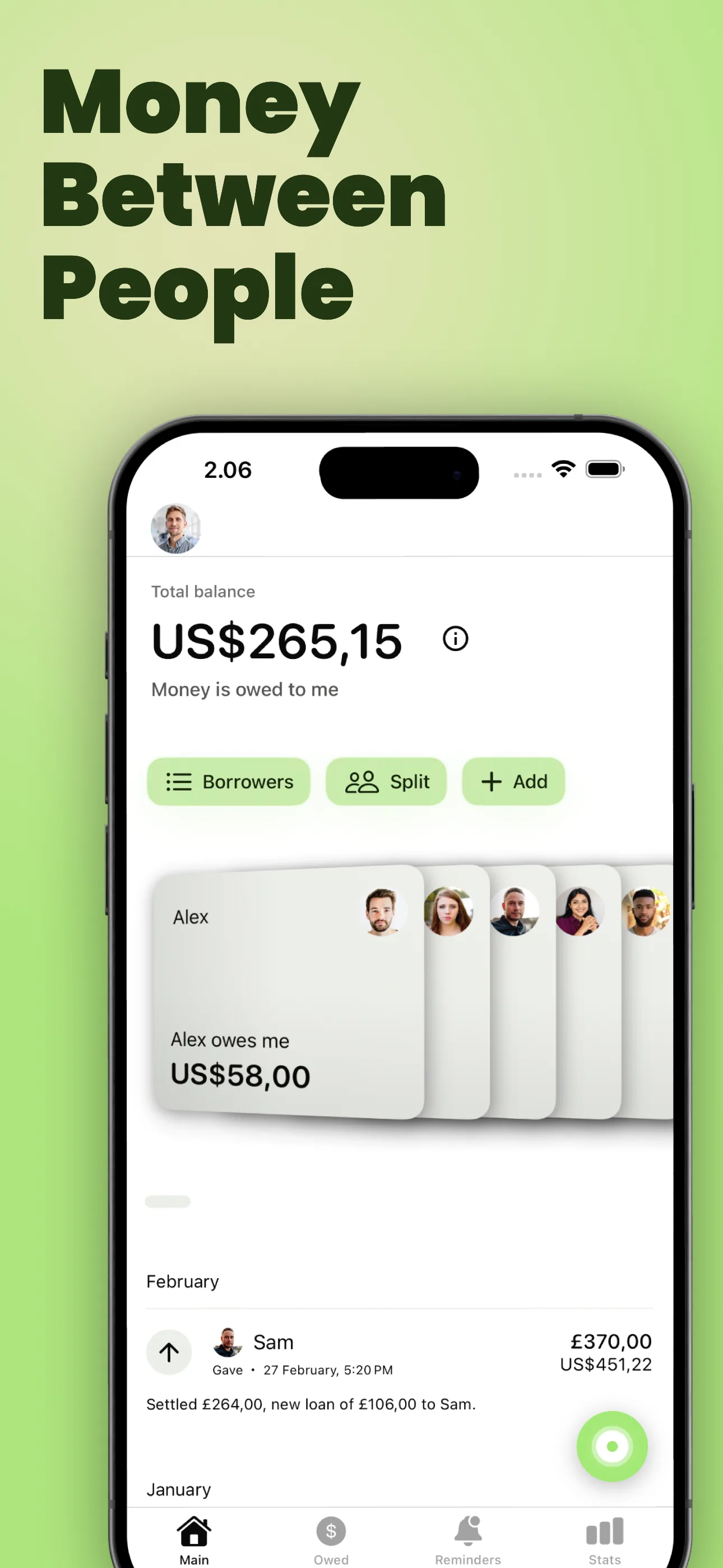YouOweMe app showing money between people and running balances