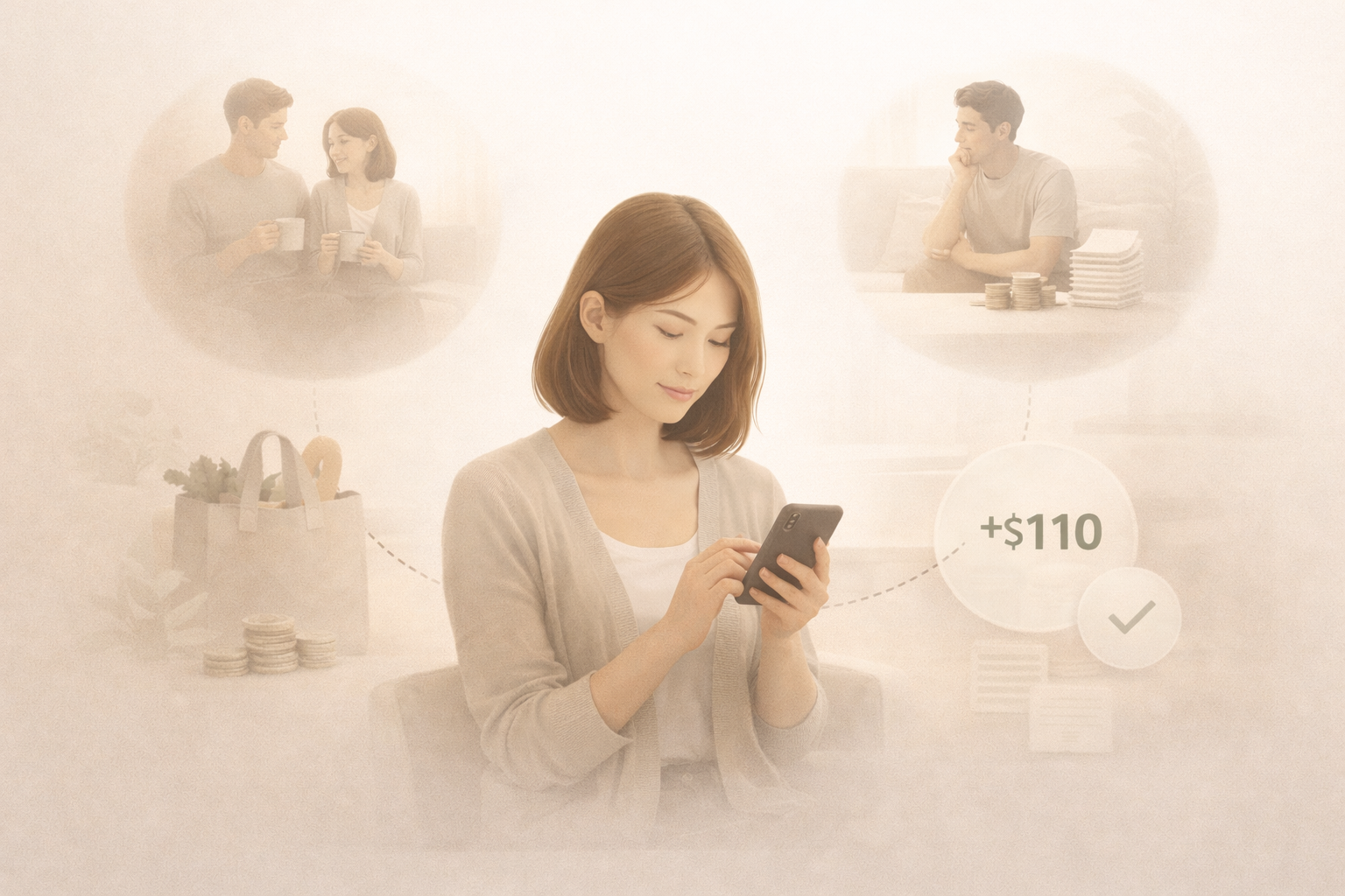 Illustration of app context turning a money situation into a clearer message