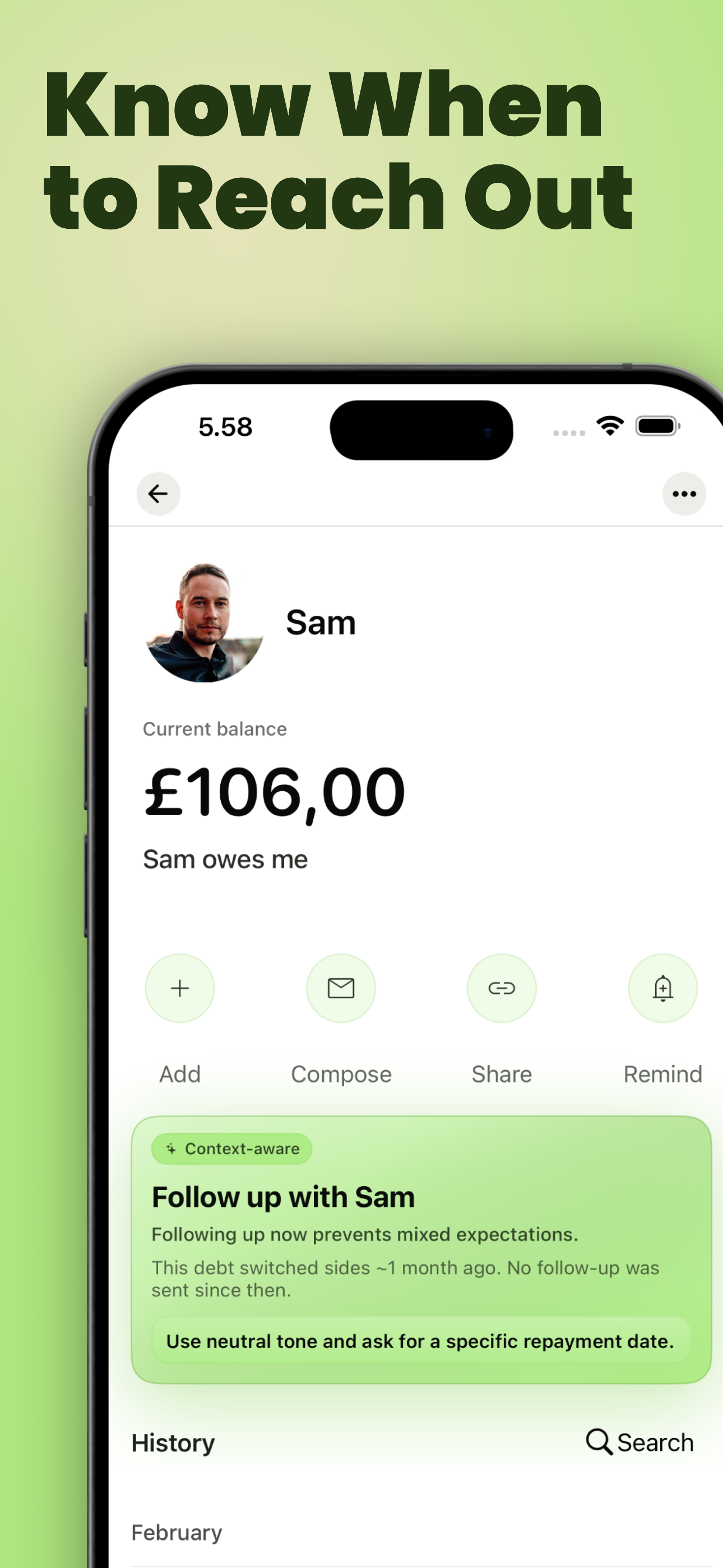 YouOweMe Smart Money Check-Ins screenshot
