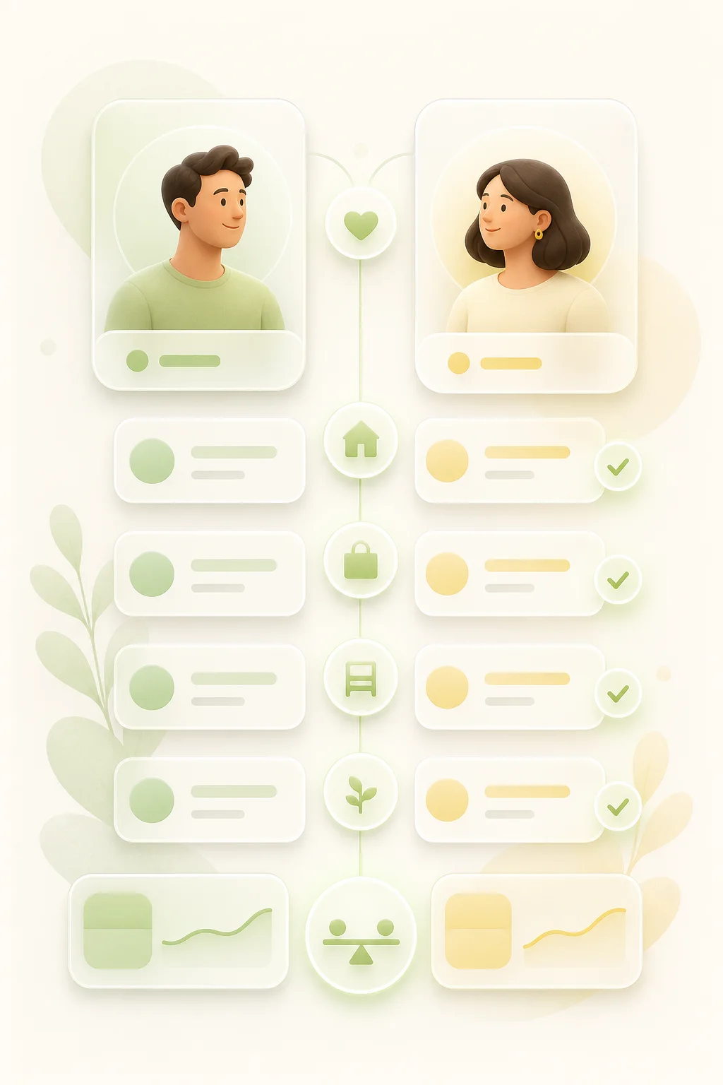 Illustration of a running balance timeline with expenses and repayments between two people.