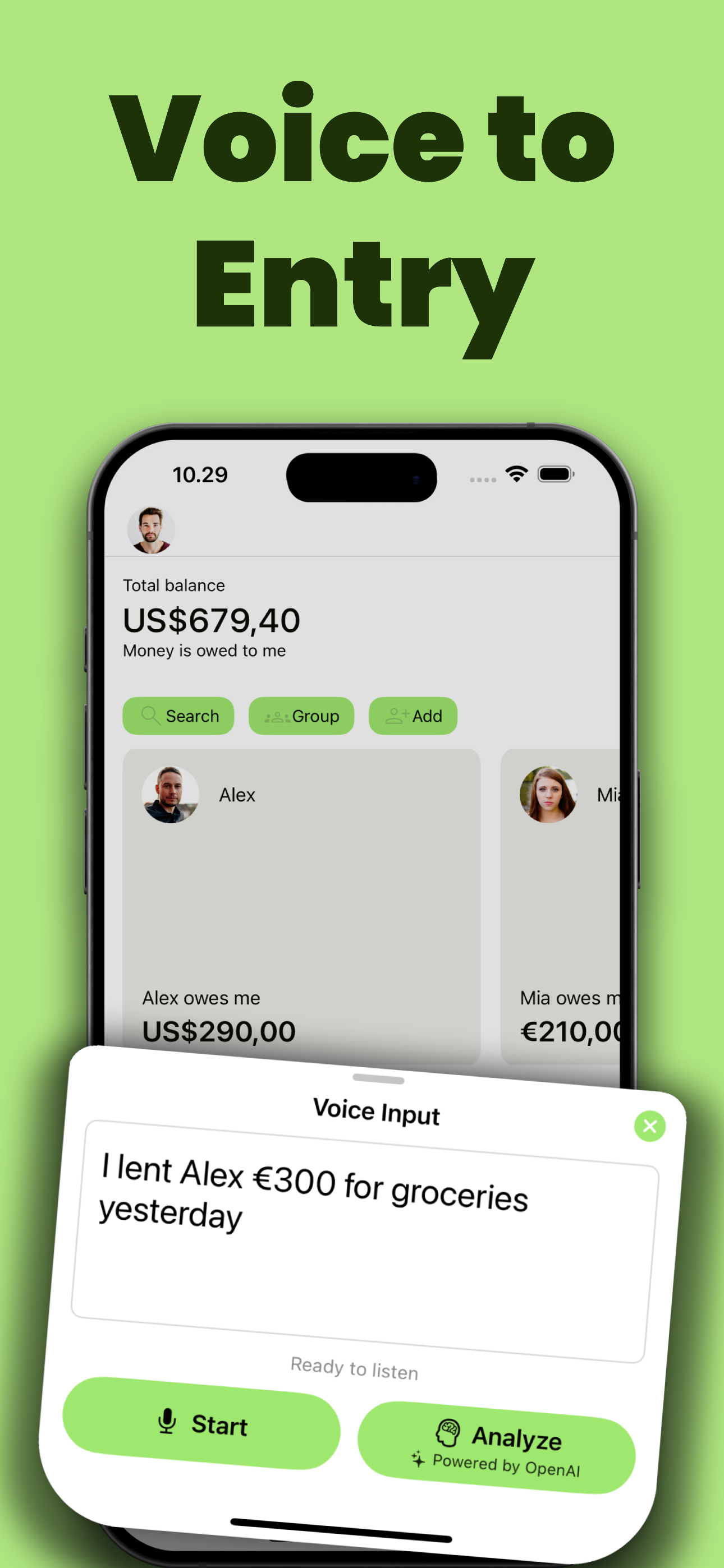 Voice to entry — add loans without typing